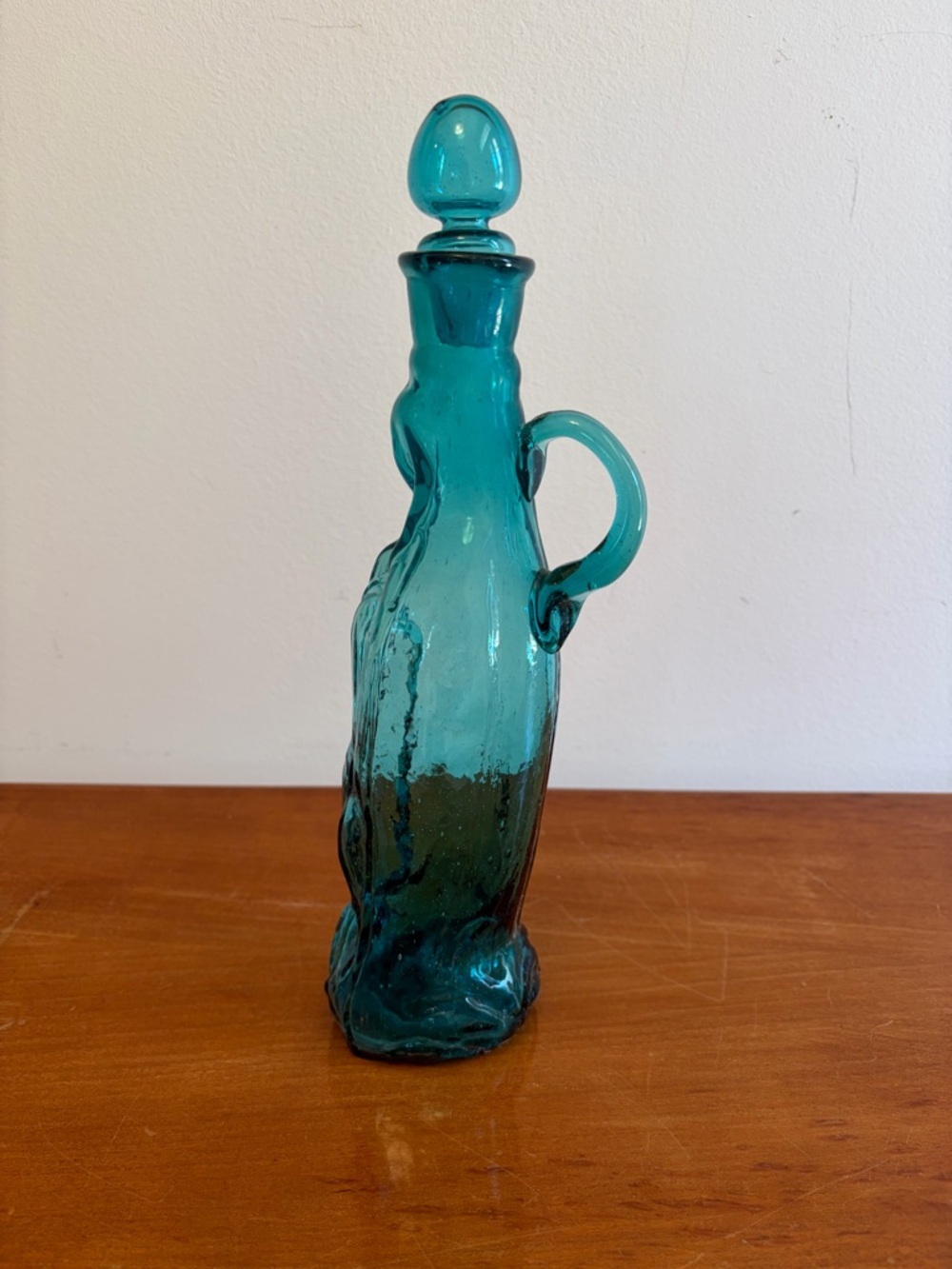 Vintage Hand-Blown Aqua Figural Madonna Glass Bottle with Stopper - Picture 3 of 3